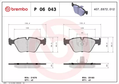 Remblokkenset, schijfrem BREMBO P 06 043)