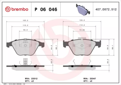 Remblokkenset, schijfrem BREMBO P 06 046)