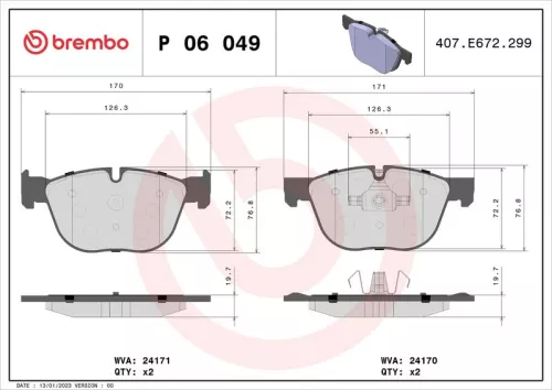 Remblokkenset, schijfrem BREMBO P 06 049)
