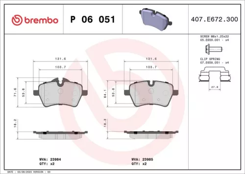 Remblokkenset, schijfrem BREMBO P 06 051)
