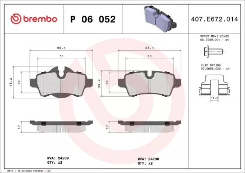 Remblokkenset, schijfrem BREMBO P 06 052)
