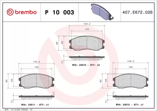 Remblokkenset, schijfrem BREMBO P 10 003)