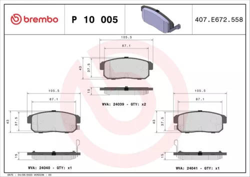 Remblokkenset, schijfrem BREMBO P 10 005)