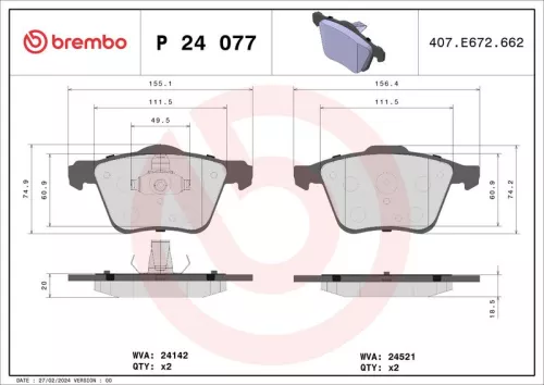 Remblokkenset, schijfrem BREMBO P 24 077)