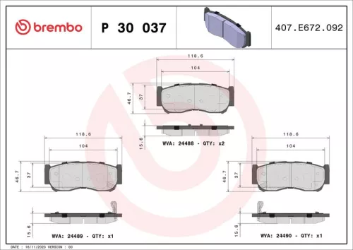 Remblokkenset, schijfrem BREMBO P 30 037)