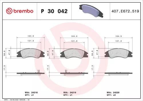 Remblokkenset, schijfrem BREMBO P 30 042)