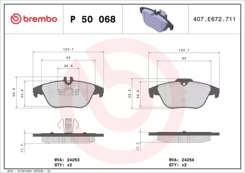 Remblokkenset, schijfrem BREMBO P 50 068)