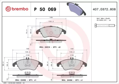 Remblokkenset, schijfrem BREMBO P 50 069)