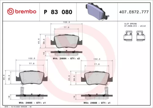 Brake Pad Set, disc brake BREMBO P 83 080)