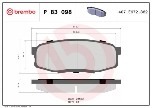 Remblokkenset, schijfrem BREMBO P 83 098)