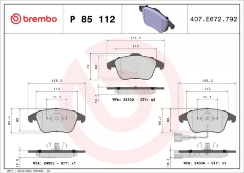 Brake Pad Set, disc brake BREMBO P 85 112)