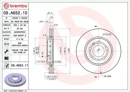 Brake Disc BREMBO 09.A652.11)