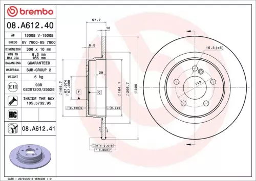 Remschijf BREMBO 08.A612.41)