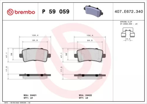 Remblokkenset, schijfrem BREMBO P 59 059)