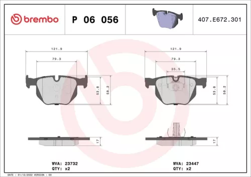 Remblokkenset, schijfrem BREMBO P 06 056)