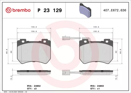 Remblokkenset, schijfrem BREMBO P 23 129)