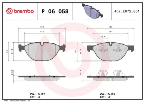 Remblokkenset, schijfrem BREMBO P 06 058)