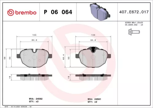 Brake Pad Set, disc brake BREMBO P 06 064)