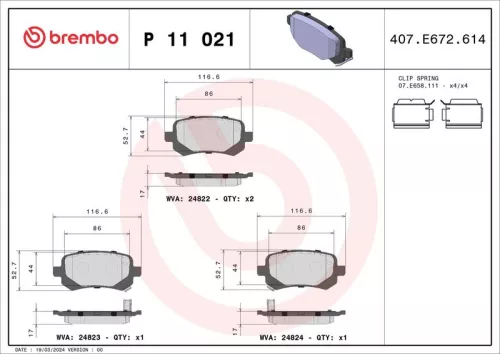 Remblokkenset, schijfrem BREMBO P 11 021)