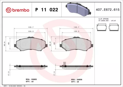 Remblokkenset, schijfrem BREMBO P 11 022)