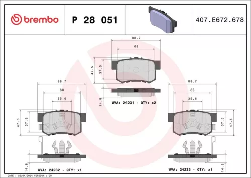 Remblokkenset, schijfrem BREMBO P 28 051)