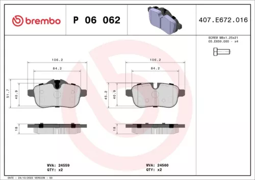 Remblokkenset, schijfrem BREMBO P 06 062)