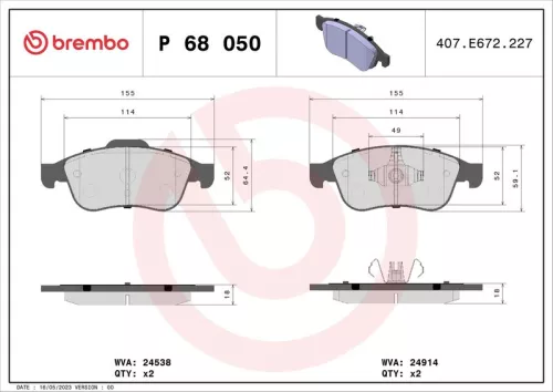 Remblokkenset, schijfrem BREMBO P 68 050)