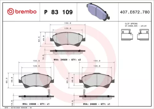 Remblokkenset, schijfrem BREMBO P 83 109)