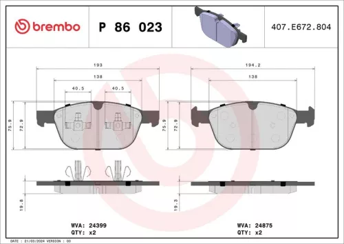 Remblokkenset, schijfrem BREMBO P 86 023)