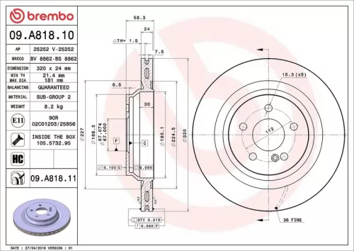 Remschijf BREMBO 09.A818.11)