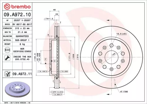Remschijf BREMBO 09.A972.11)