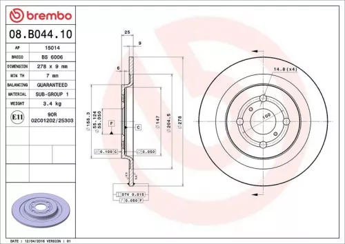 Remschijf BREMBO 08.B044.10)