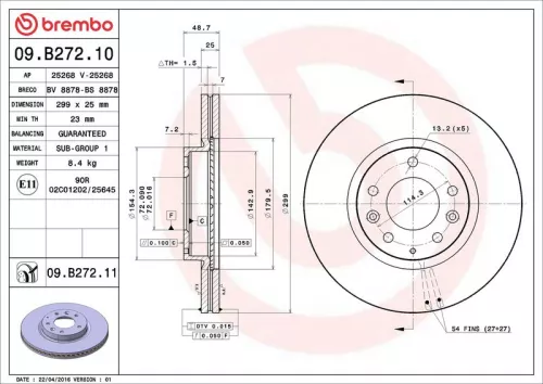 Remschijf BREMBO 09.B272.10)