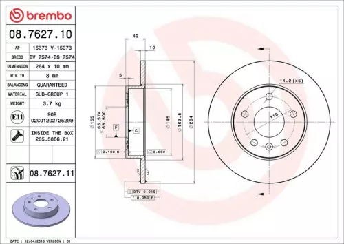 Brake Disc BREMBO 08.7627.11)