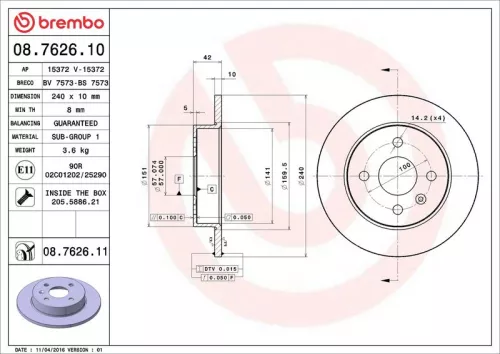 Remschijf BREMBO 08.7626.11)