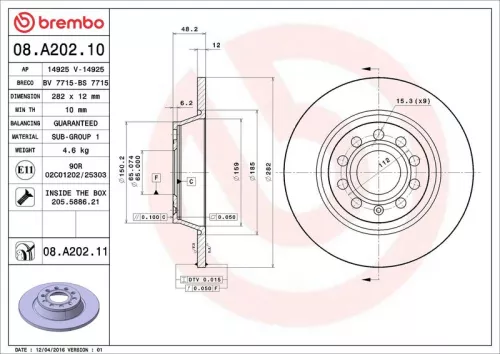 Brake Disc BREMBO 08.A202.11)