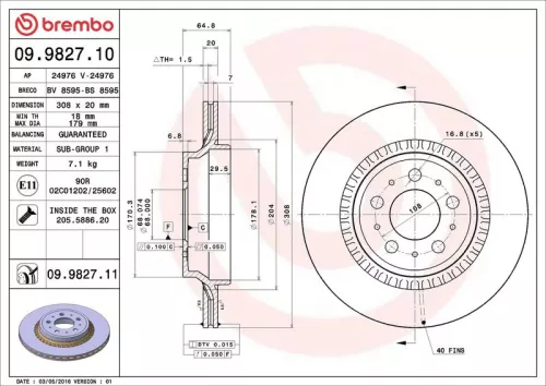 Remschijf BREMBO 09.9827.11)