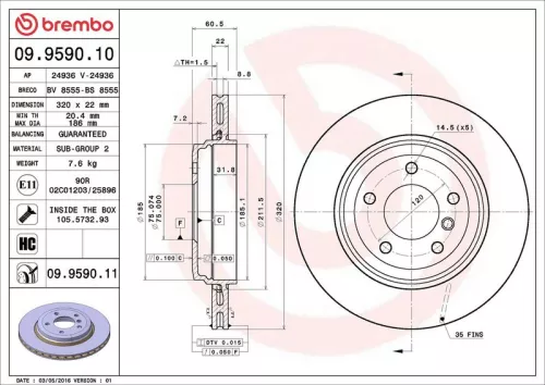Remschijf BREMBO 09.9590.11)