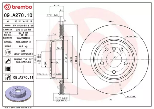 Remschijf BREMBO 09.A270.11)