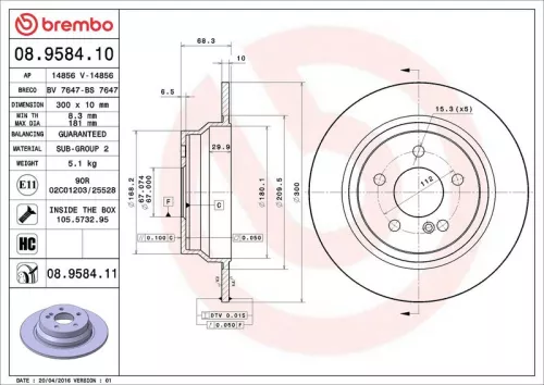 Remschijf BREMBO 08.9584.11)