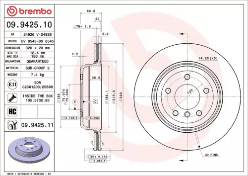 Remschijf BREMBO 09.9425.11)