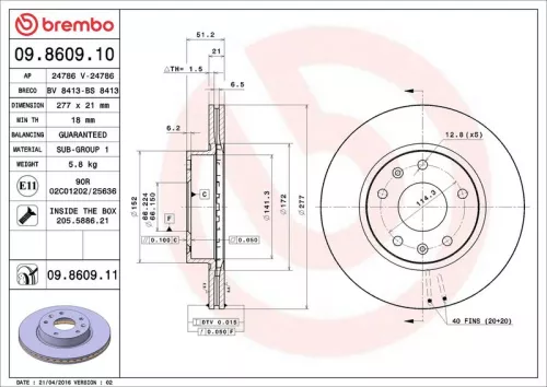 Remschijf BREMBO 09.8609.11)