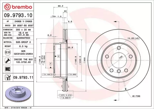 Remschijf BREMBO 09.9793.11)
