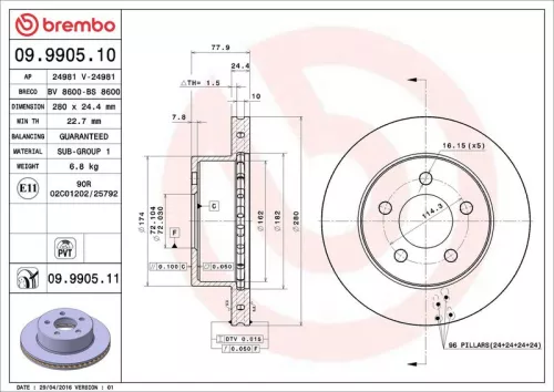 Remschijf BREMBO 09.9905.11)