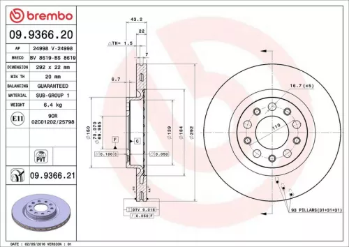 Remschijf BREMBO 09.9366.21)