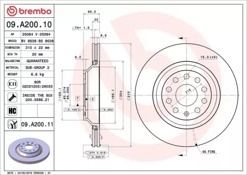 Brake Disc BREMBO 09.A200.11)
