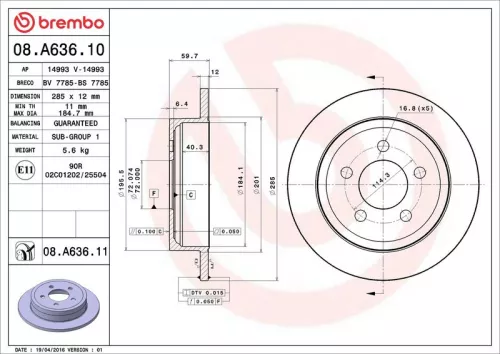 Remschijf BREMBO 08.A636.11)