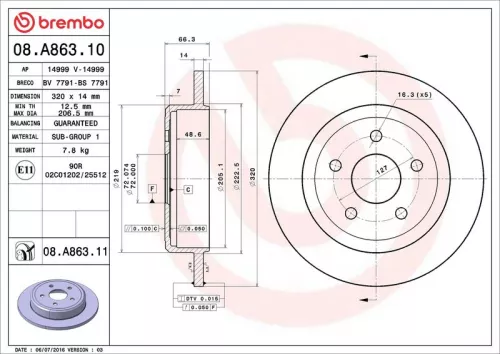 Remschijf BREMBO 08.A863.11)
