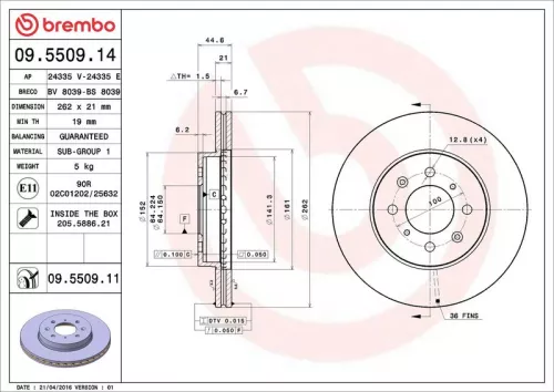 Remschijf BREMBO 09.5509.11)