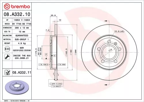 Remschijf BREMBO 08.A332.11)